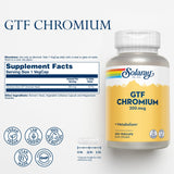 Solaray GTF Chromium 200mcg bouteille, format pratique pour prise quotidienne.