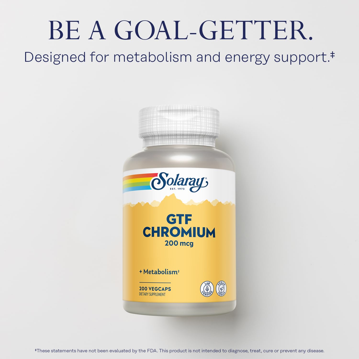 Solaray GTF Chromium 200mcg étiquette, informations claires et traçabilité.