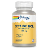 SOLARAY HCl avec pepsin, bouteille de capsules, soutien potentiel à la digestion après repas.