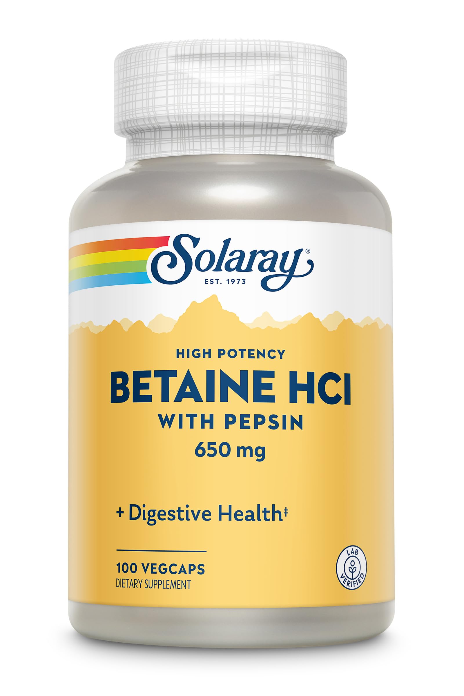 SOLARAY HCl avec pepsin, capsules-veganes, emballage pratique pour 180 portions.
