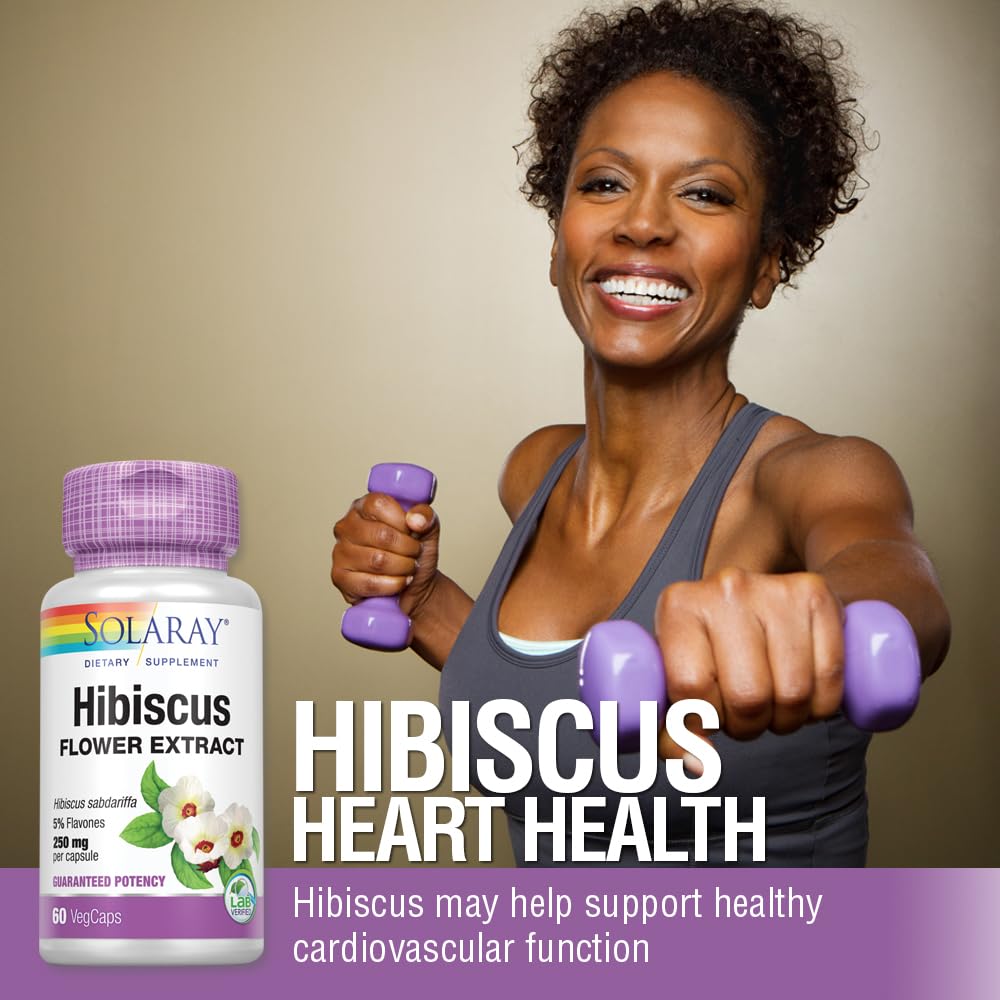 SOLARAY Hibiscus Sabdariffa, étiquette claire et informations nutritionnelles utiles.