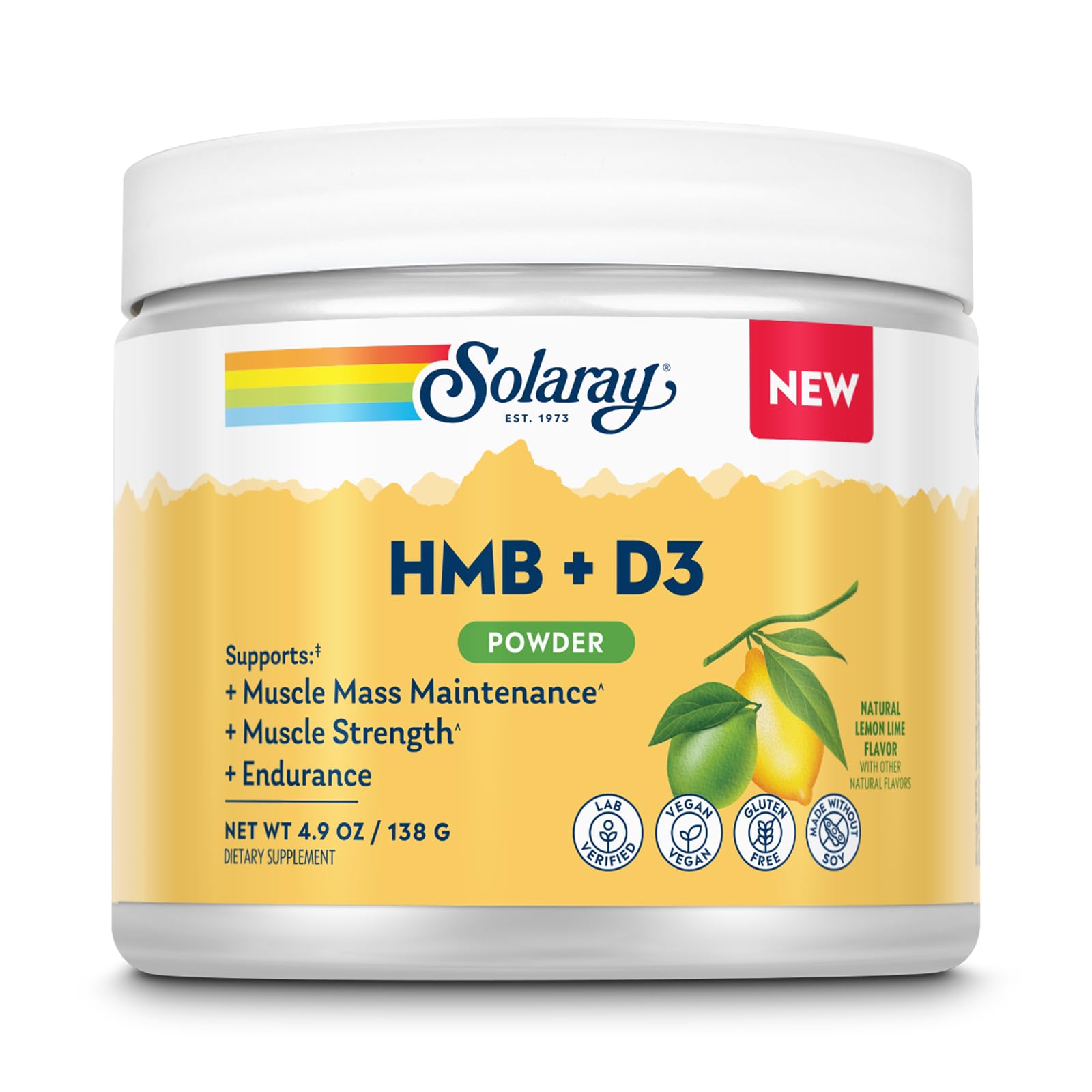 SOLARAY HMB Plus D3 poudre citron-lime, soutien potentiel après l'effort.