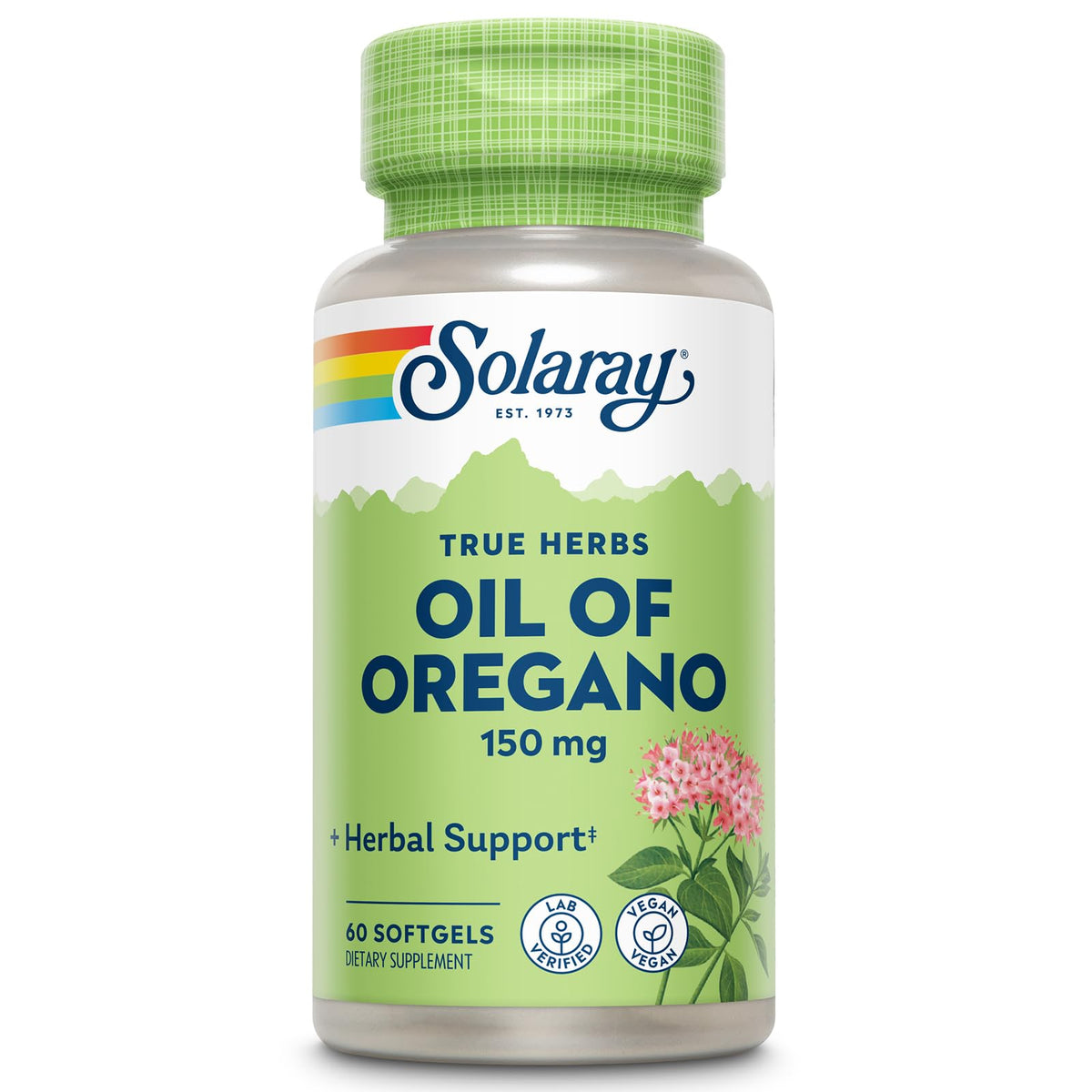 SOLARAY huile d'origan gélules véganes dans un flacon.