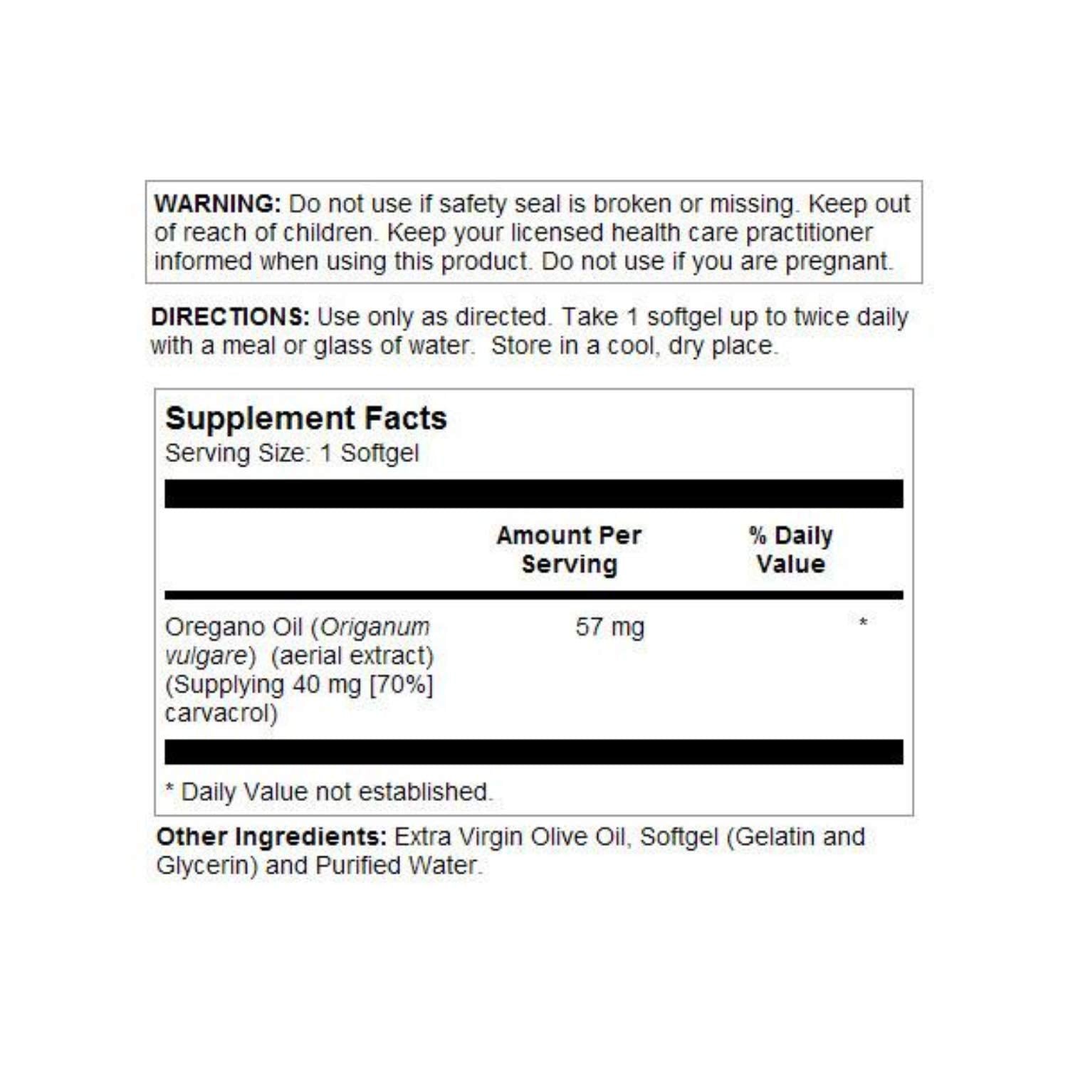 Étiquette SOLARAY huile d'origan softgel: informations claires et ingrédients