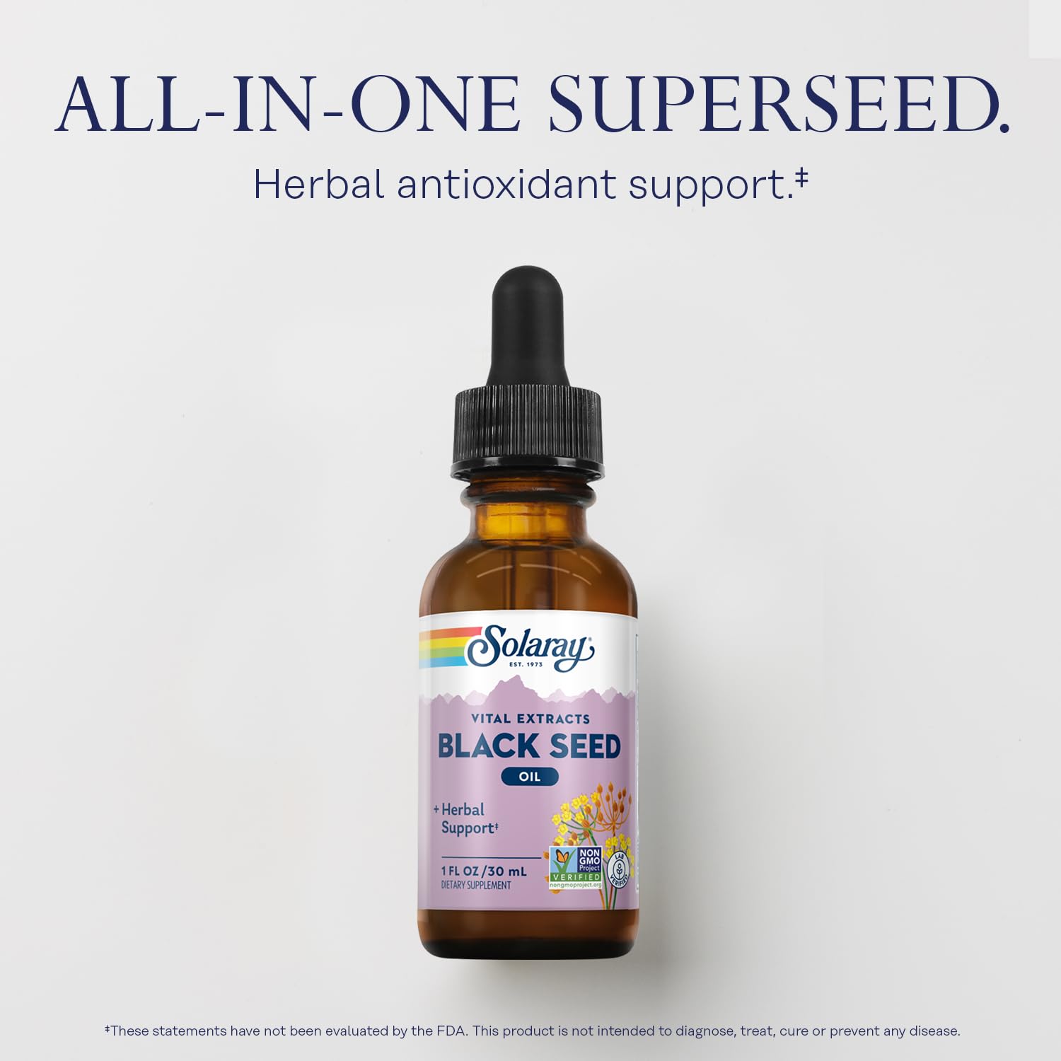 SOLARAY huile de nigelle liquide doré, parfum délicat et simplicité d’utilisation.