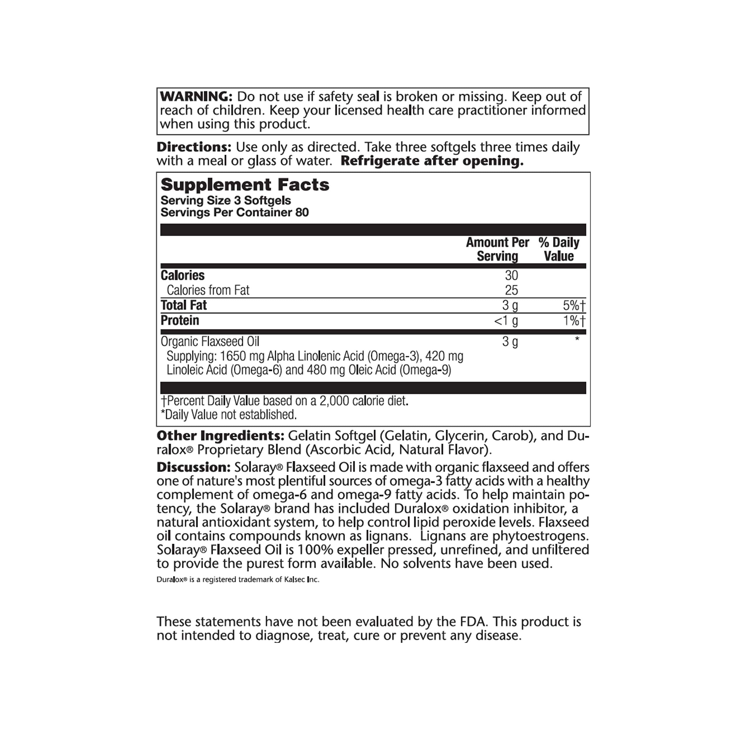 SOLARAY huile de lin 3000 mg — gélules faciles à intégrer au quotidien.