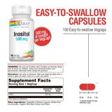 SOLARAY Inositol 500 mg, capsules en gros plan, convient à une routine végane