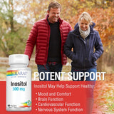 SOLARAY Inositol 500 mg, capsule et étiquette, aligné avec les choix Non-OGM et végane
