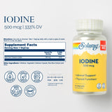 SOLARAY Iode 500 mcg — Capsules: pratique à emporter et à prendre quotidiennement.