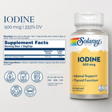 Solaray Iodine 500 mcg – capsules végétales faciles à avaler, dosage pratique.
