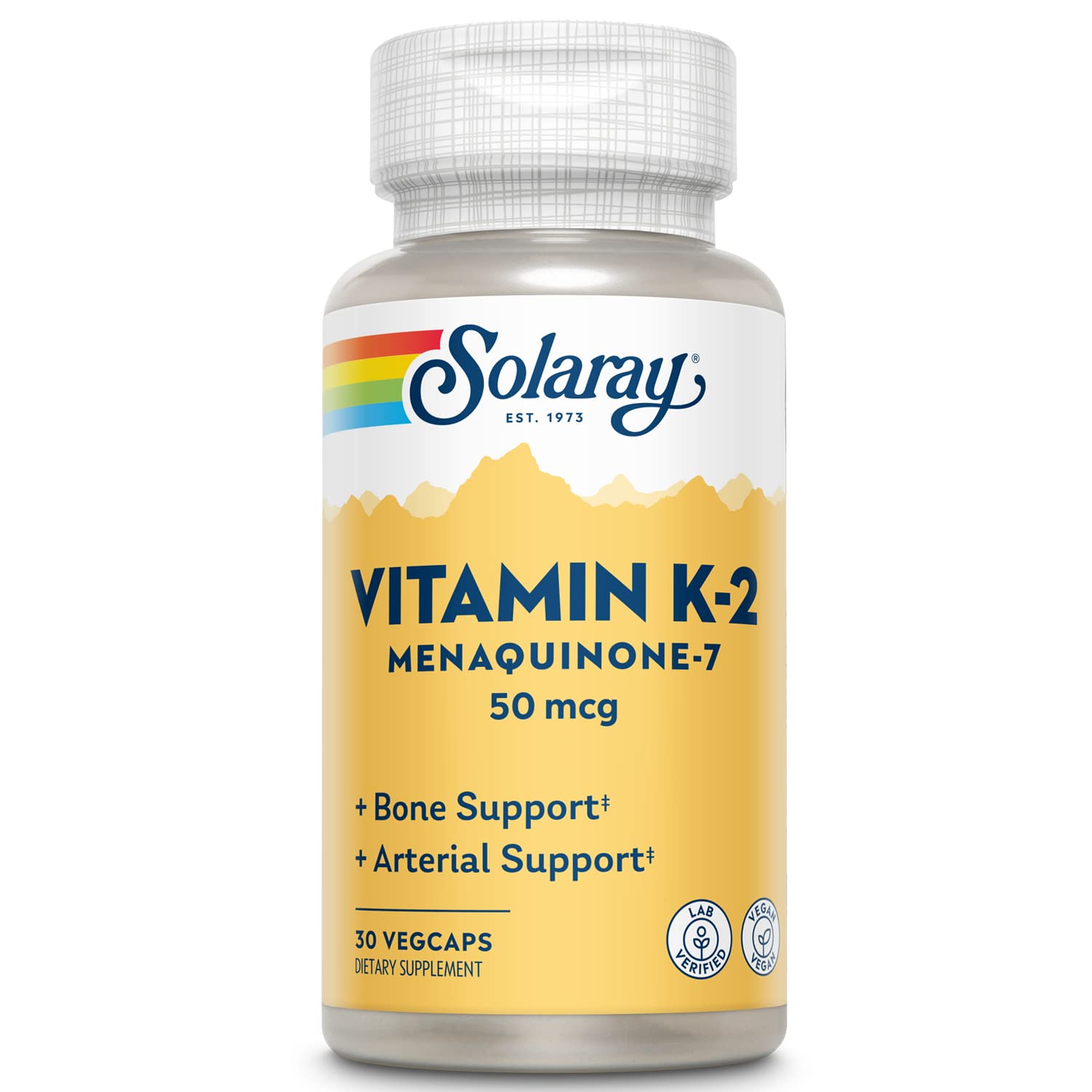 SOLARAY K2 MK7 – bouteille plastique, soutient potentiellement la santé des os et des artères.