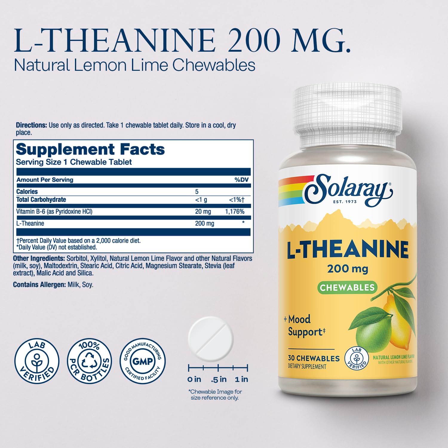 SOLARAY L-Theanine bouteille avec emballage écologique