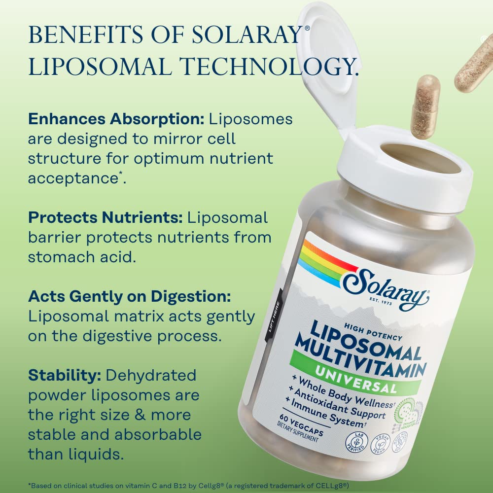 Étiquette SOLARAY liposomal multivitamin, claire et informative.