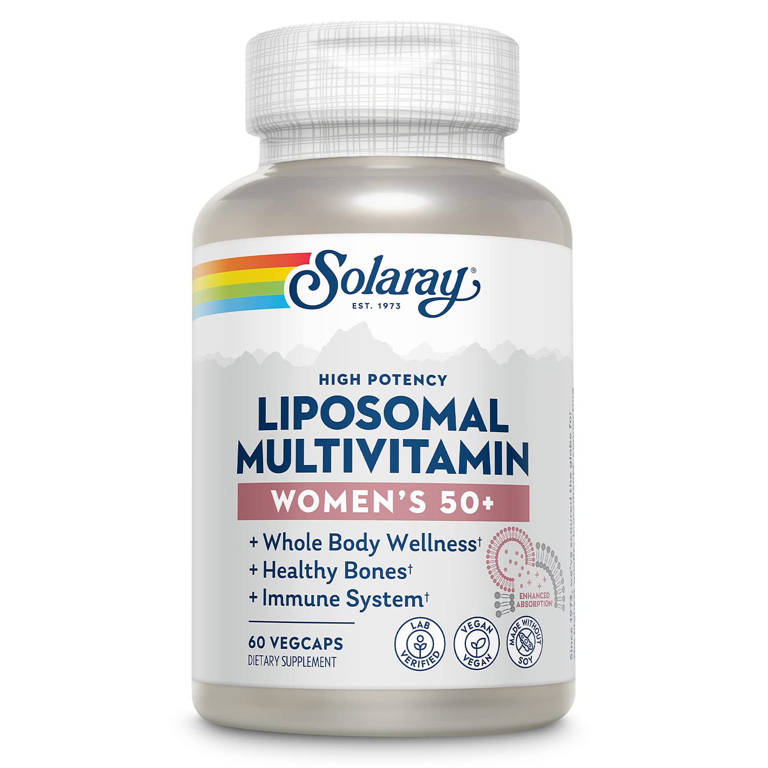 SOLARAY Liposomale Multivitamine femmes 50+ en bouteille, soutien quotidien.