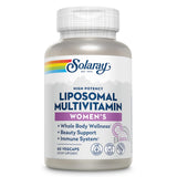SOLARAY Liposomal Multivitamine pour femmes, flacon et gélules faciles à avaler, soutien nutritionnel quotidien.
