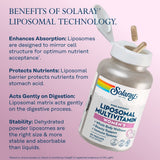 SOLARAY Liposomal Multivitamine pour femmes, ingrédients détaillés et nutriments liposomaux.