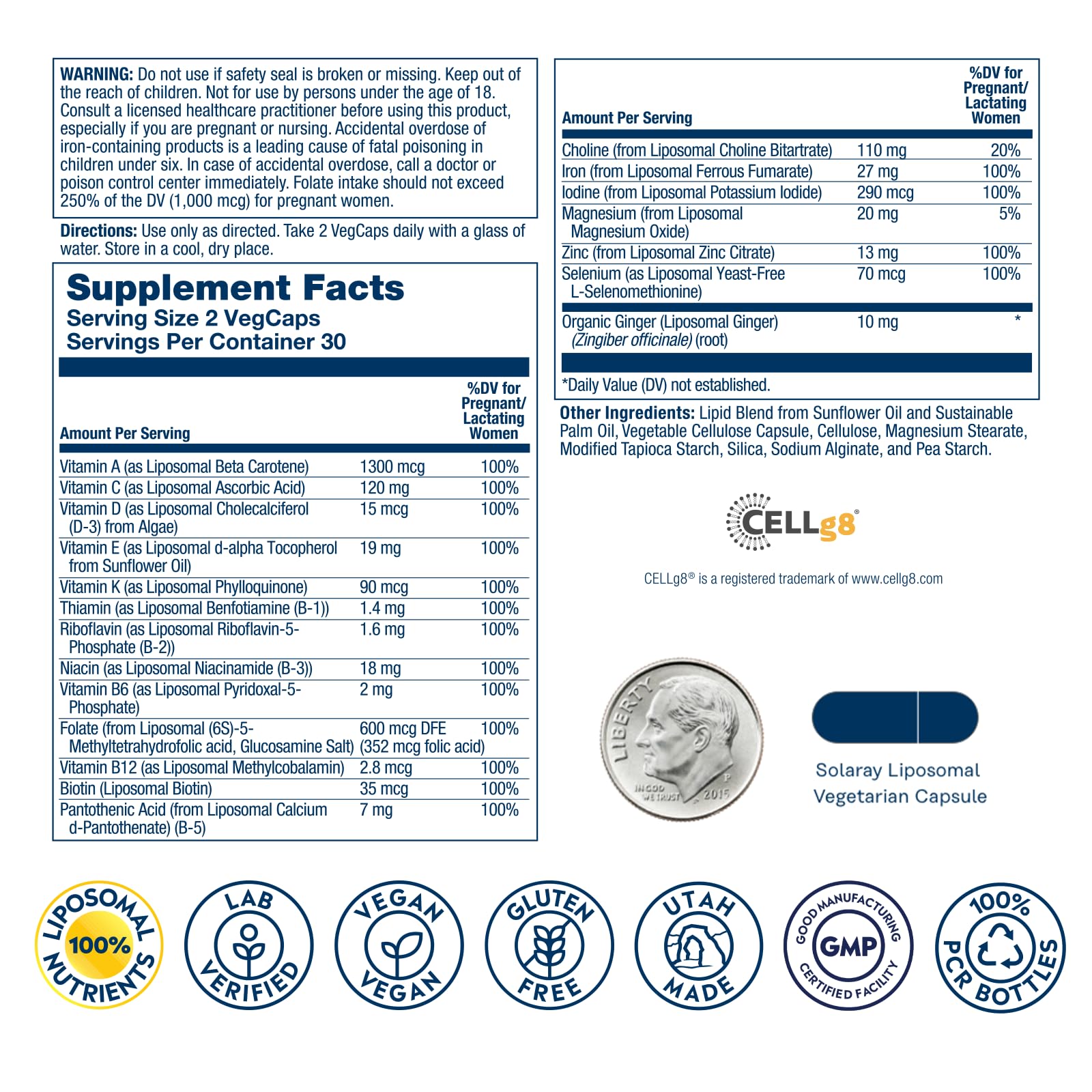 SOLARAY Liposomale Prénatale : meilleure absorption des nutriments liposomaux pour la grossesse.