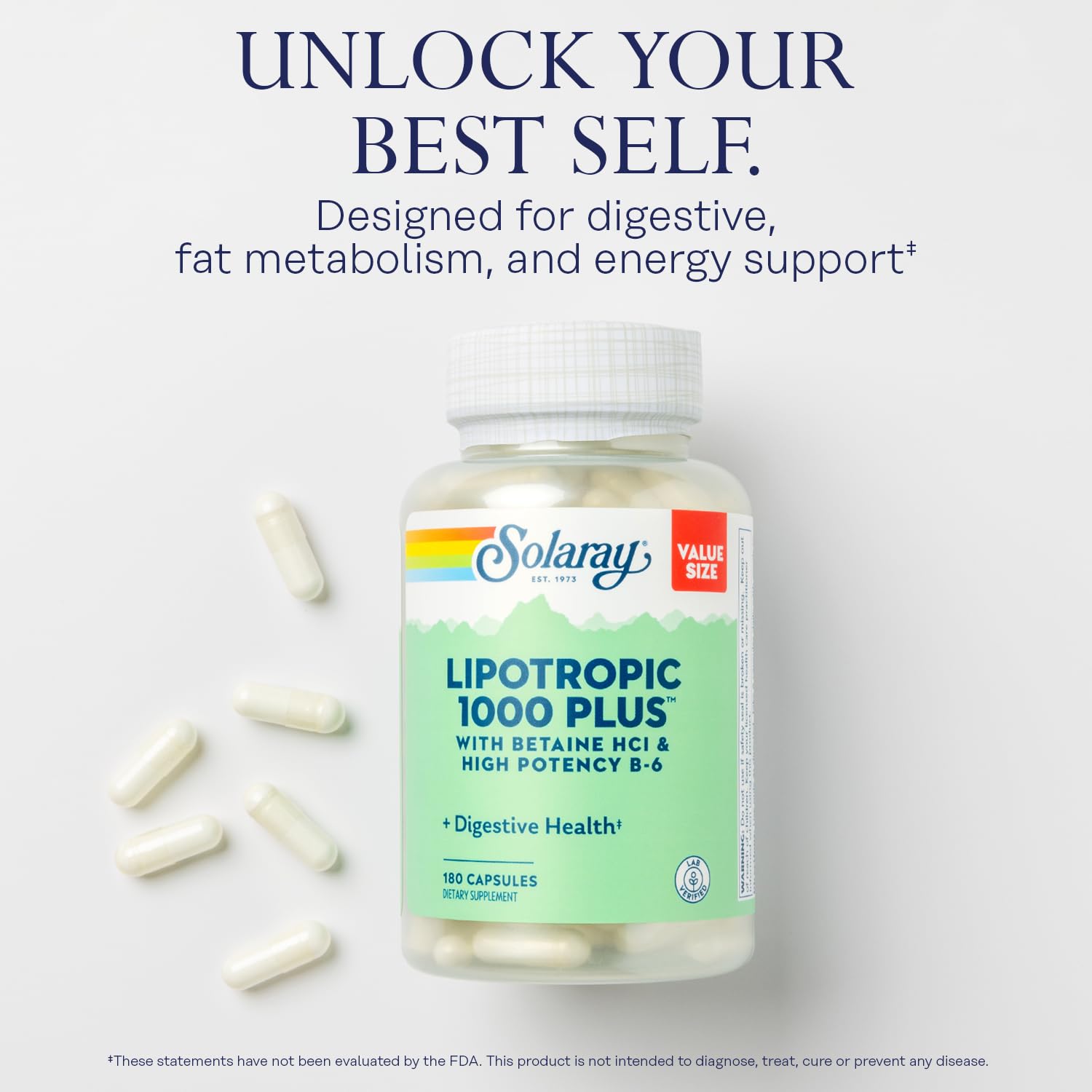 SOLARAY Lipotropic 1000 Plus – gelules pratiques favorisant le métabolisme des graisses.
