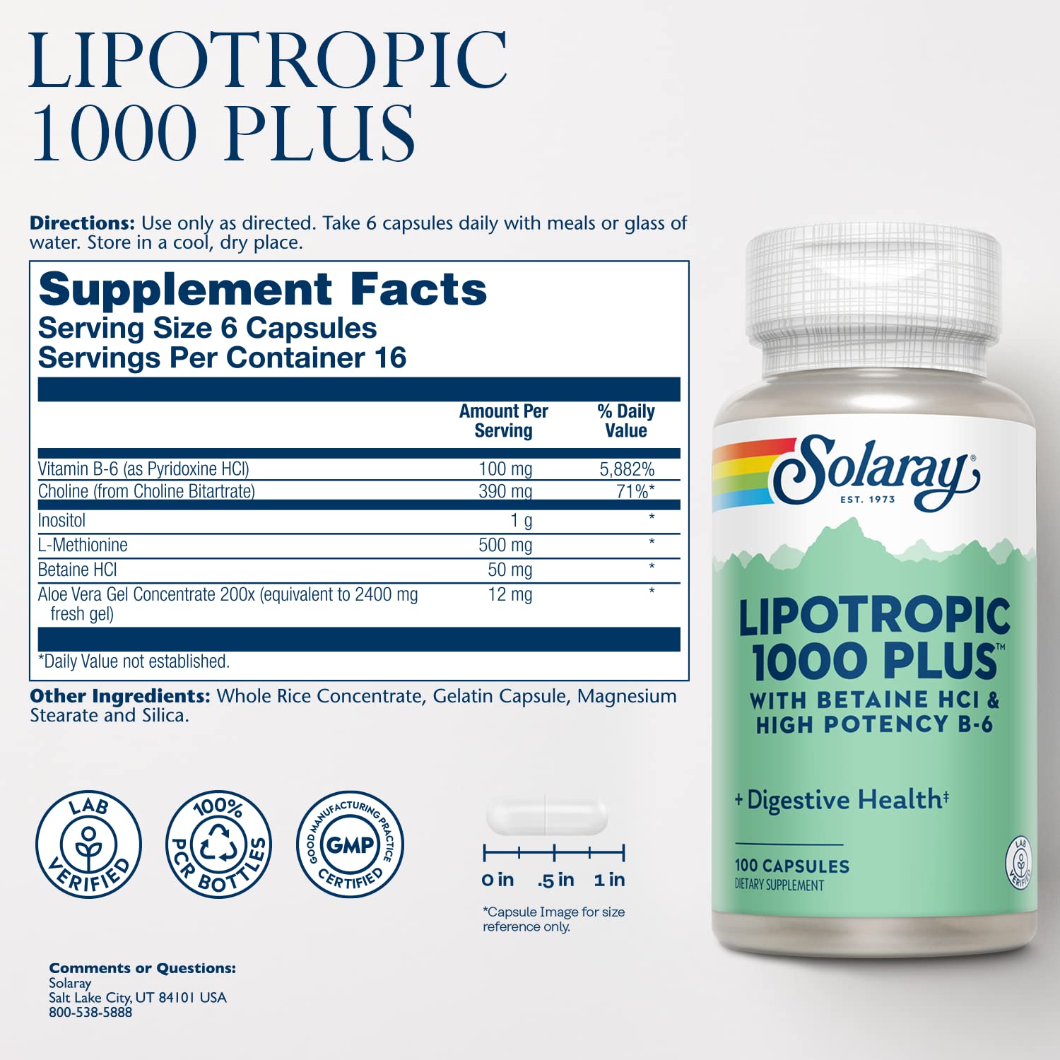 SOLARAY Lipotropic 1000 Plus - ingrédients lipotropiques: soutiennent le métabolisme des graisses