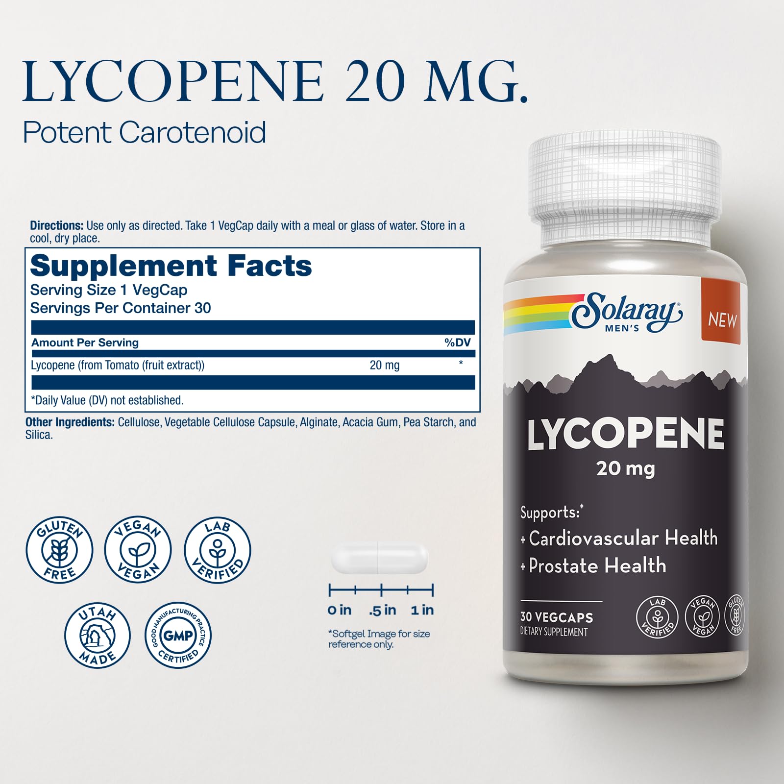 SOLARAY Lycopène – Étiquette lisible, lycopène d origine tomate, antioxydant potentiel.