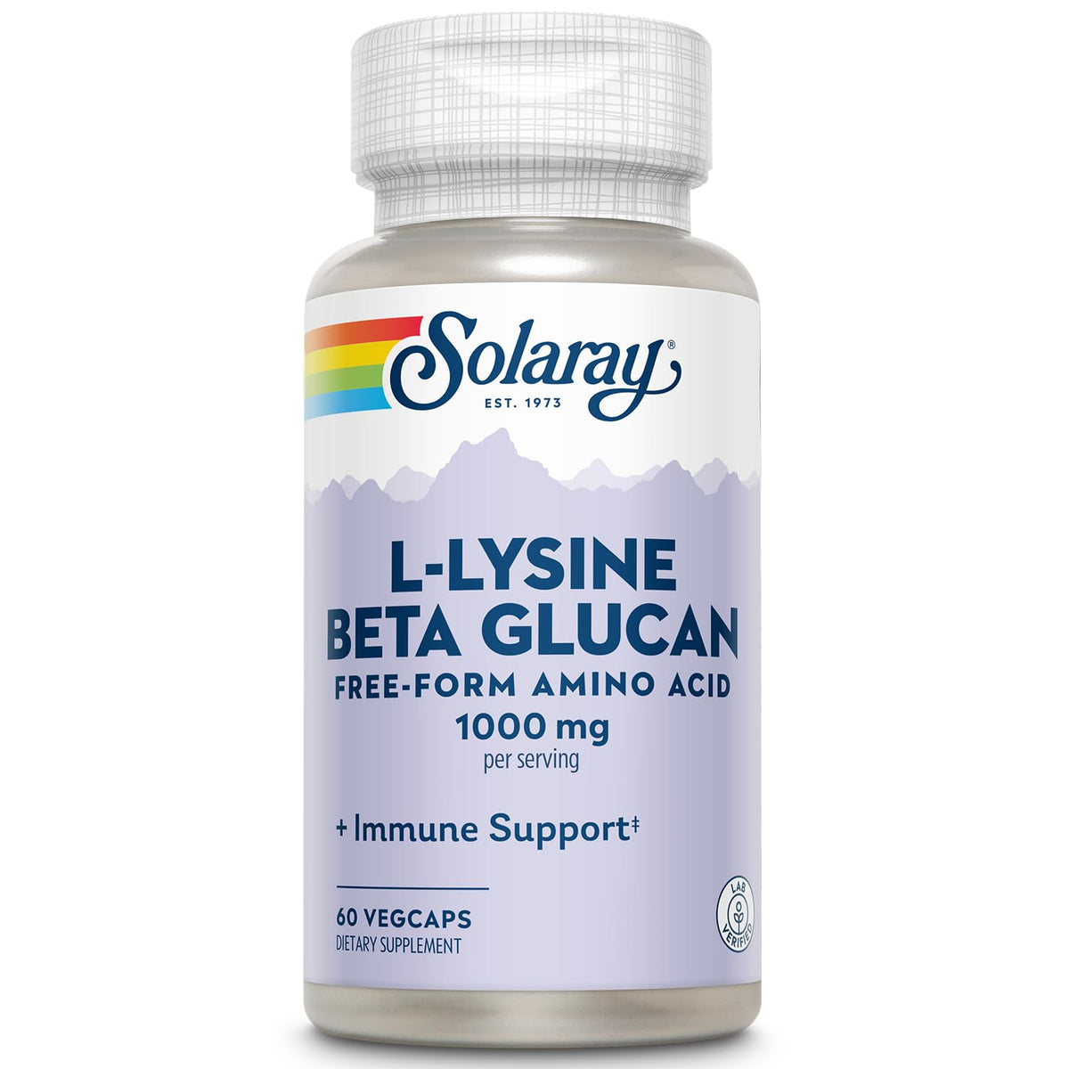 SOLARAY L-Lysine Beta Glucane 1000 mg, soutien immunitaire et santé de la peau.
