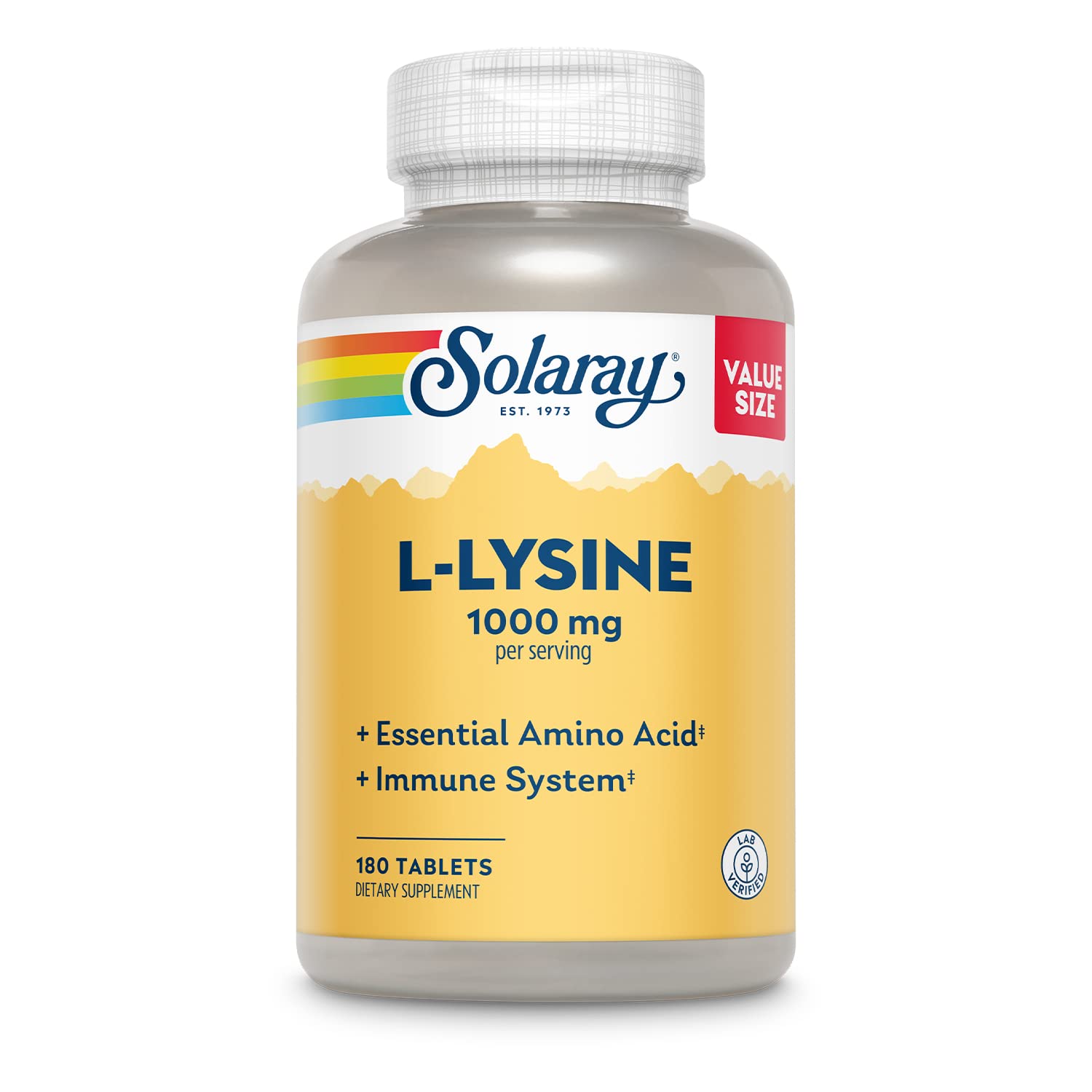 SOLARAY L-Lysine bouteille vue générale, soutien potentiel en acides aminés