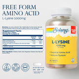 Étiquette SOLARAY L-Lysine vérifiée en laboratoire pour la traçabilité