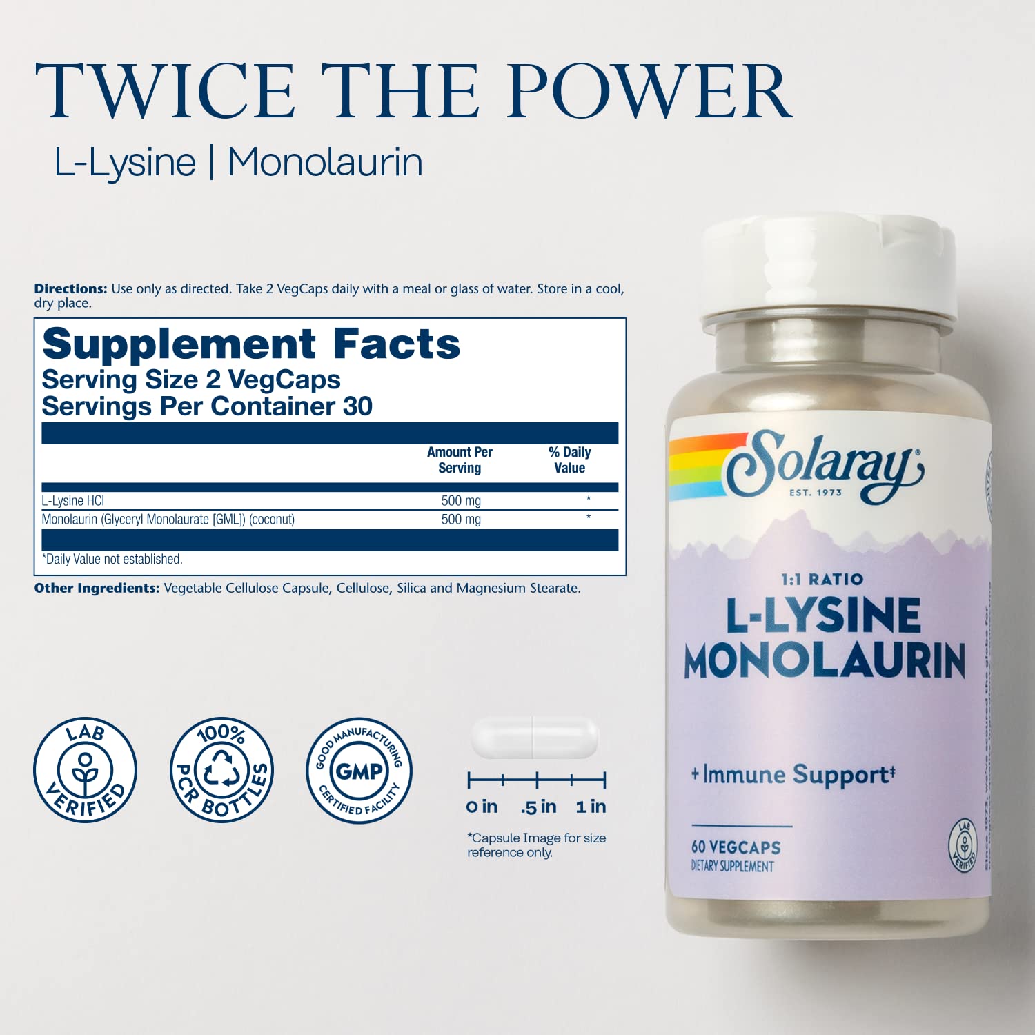 SOLARAY L-Lysine Monolaurin – formule 2-en-1 pour immunité et digestion