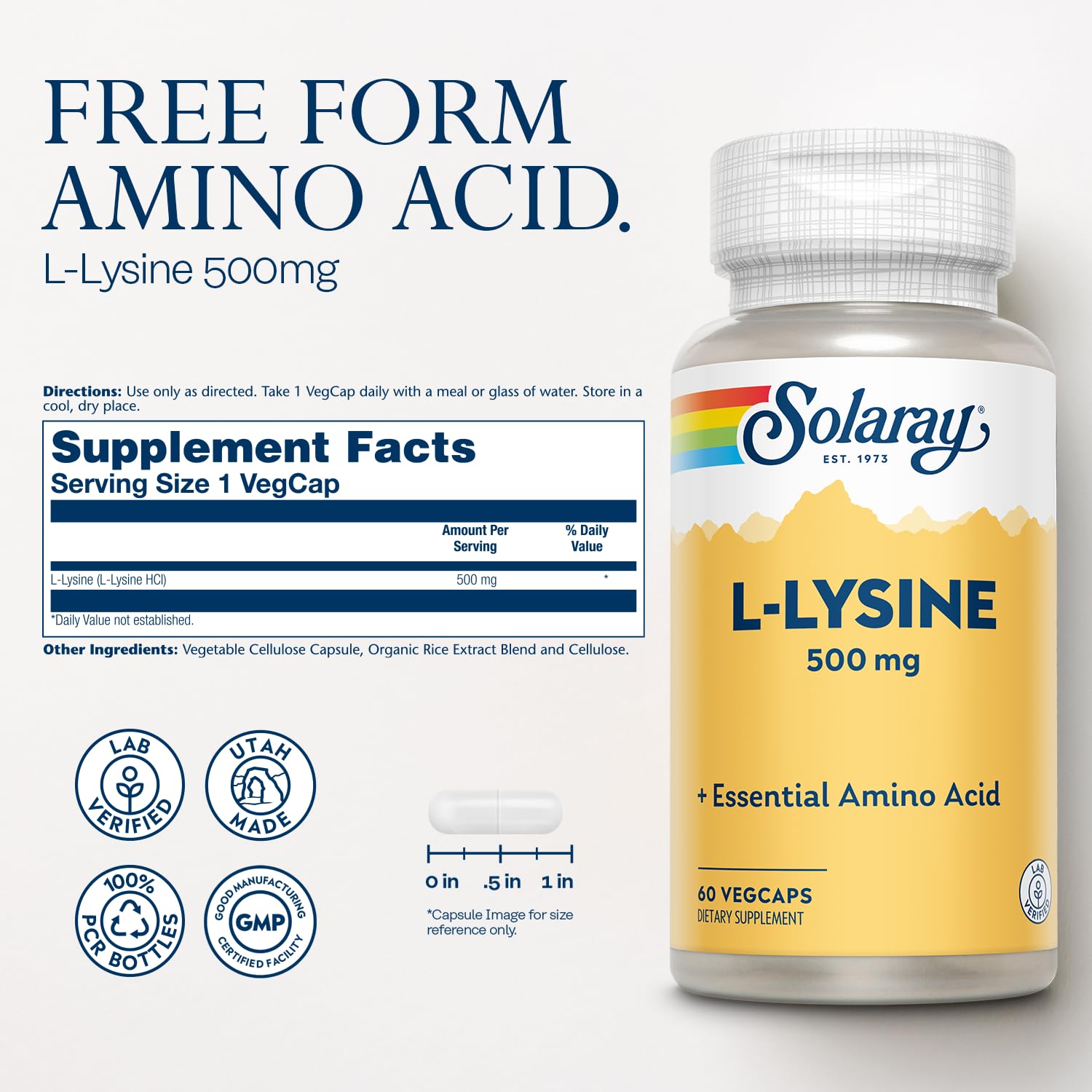 SOLARAY L-Lysine 500 mg — gélules faciles à avaler dans la routine bien-être
