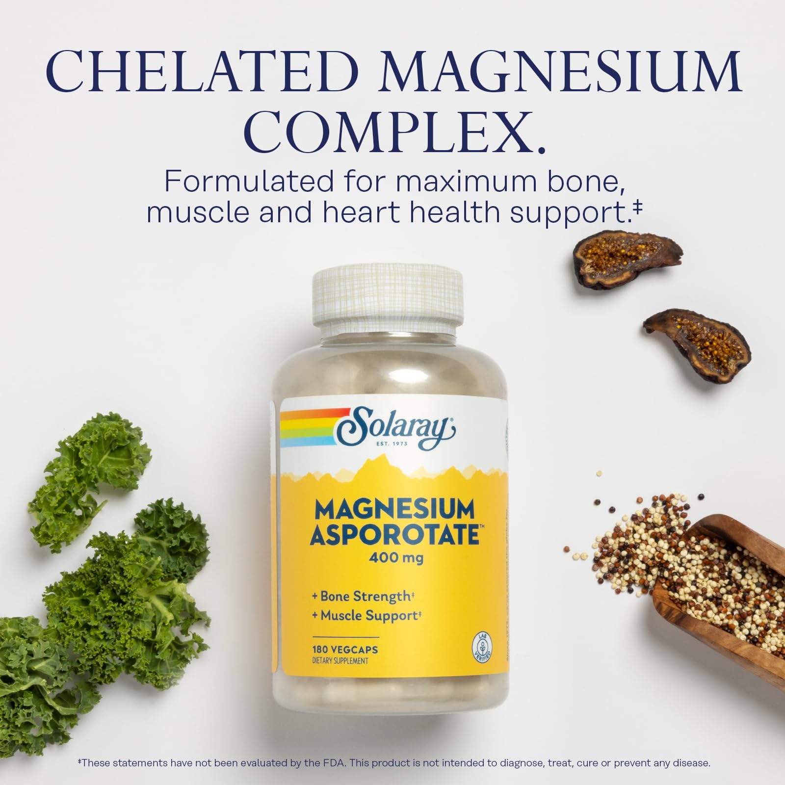 SOLARAY Magnesium Asporotate 400 mg, etiquette, informations claires pour une supplémentation quotidienne.