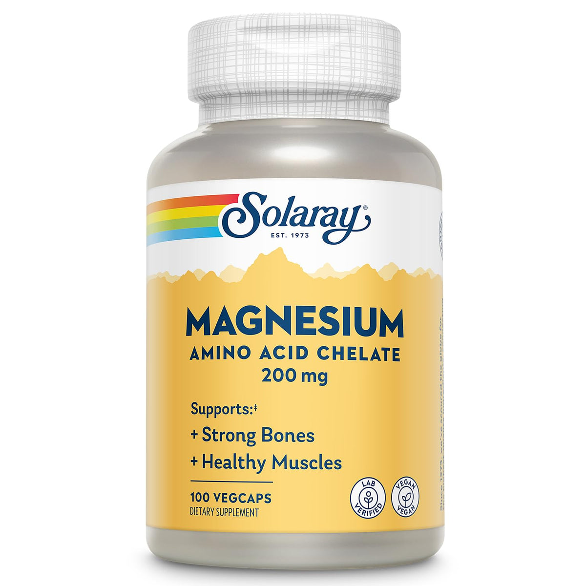 SOLARAY Magnésium chelaté dans la bouteille, soutien musculaire quotidien.