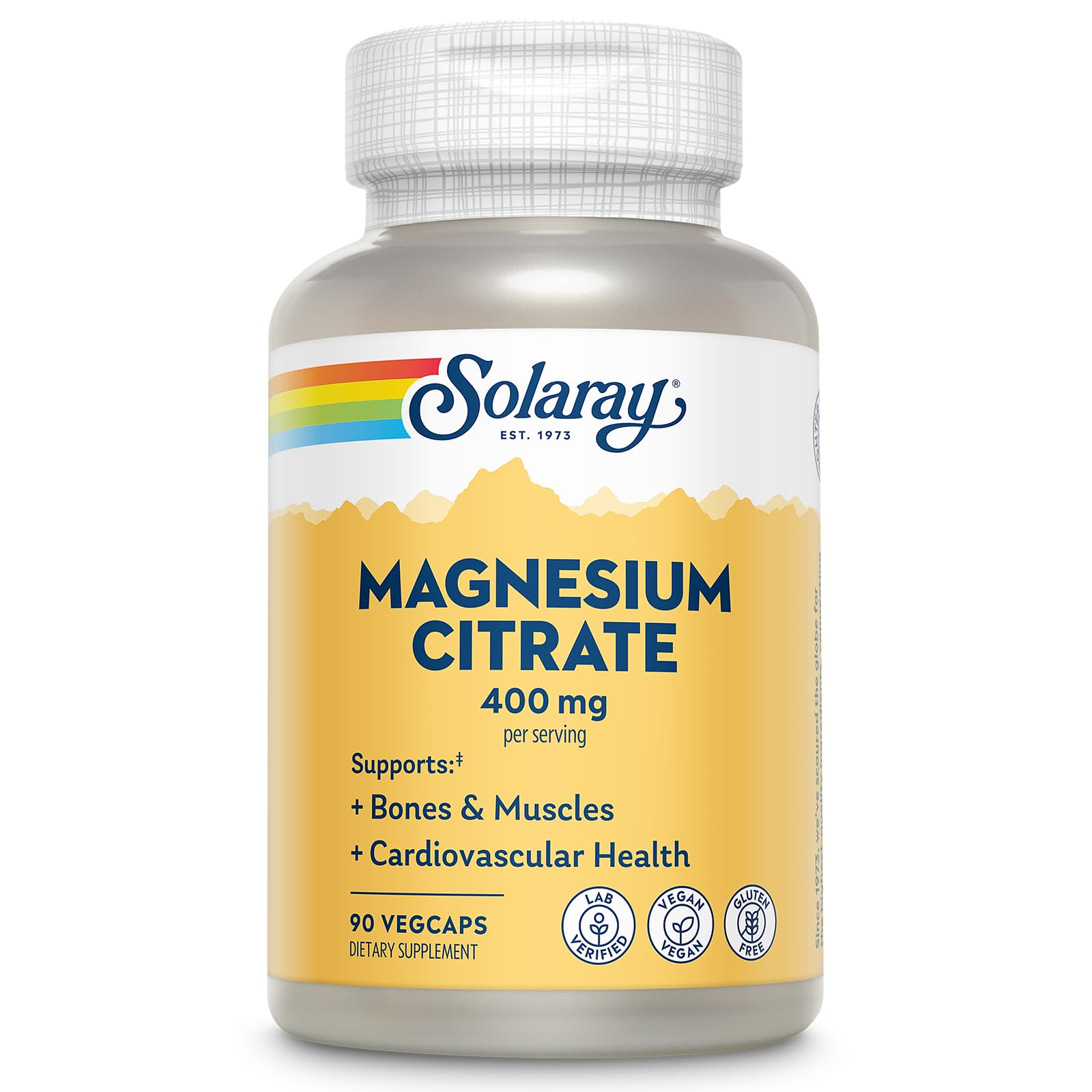 SOLARAY Magnésium Citrate 400 mg – bouteille, soutien des os et détente musculaire.