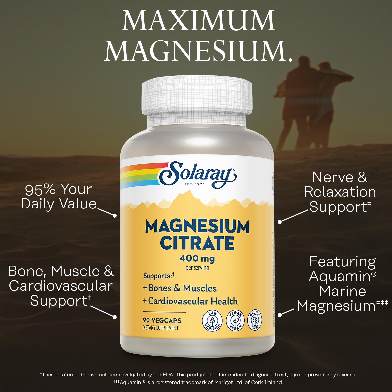 SOLARAY Magnésium Citrate 400 mg – emballage recyclé et démarche écologique.