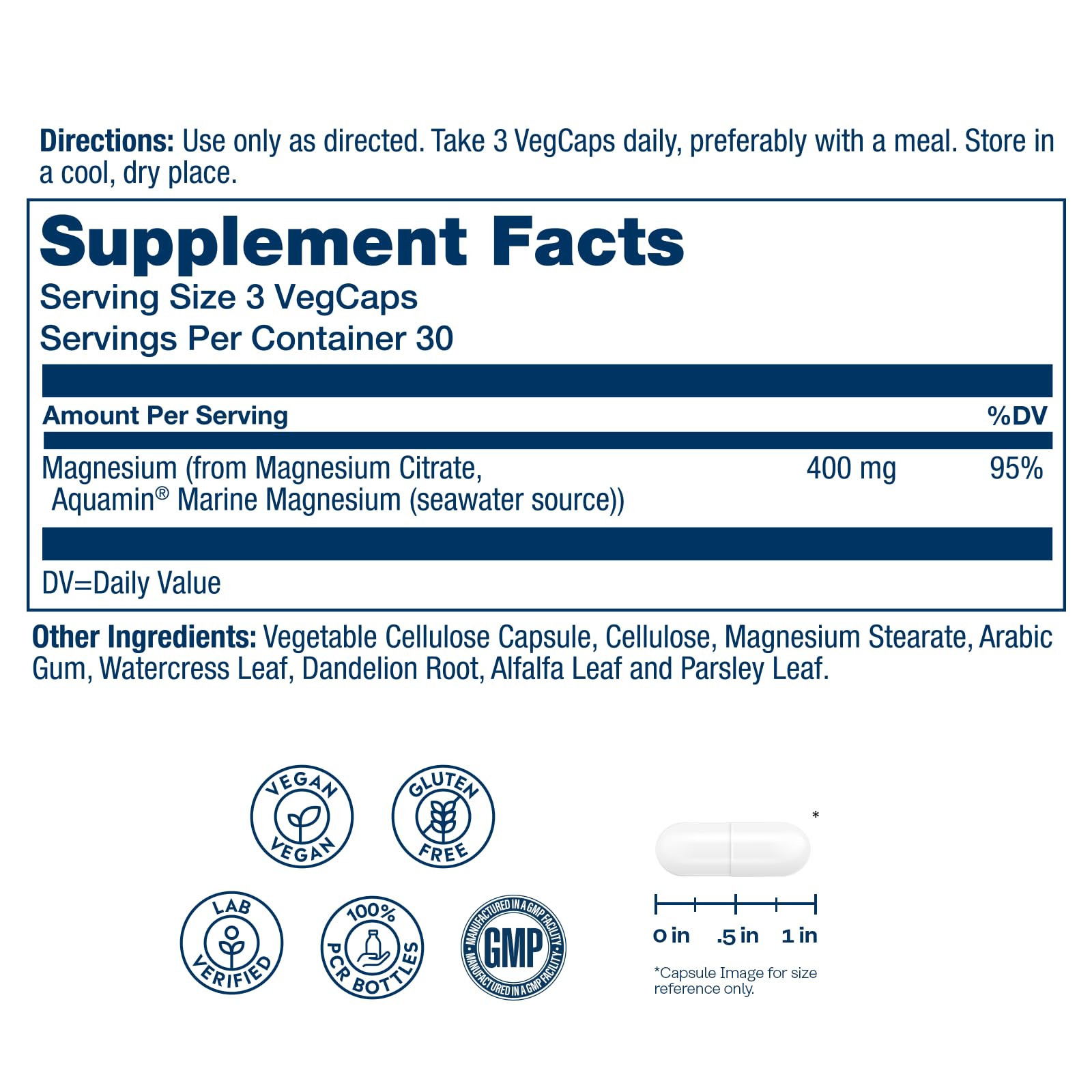 SOLARAY Magnésium Citrate 400 mg – liste des ingrédients et profils nutritionnels.