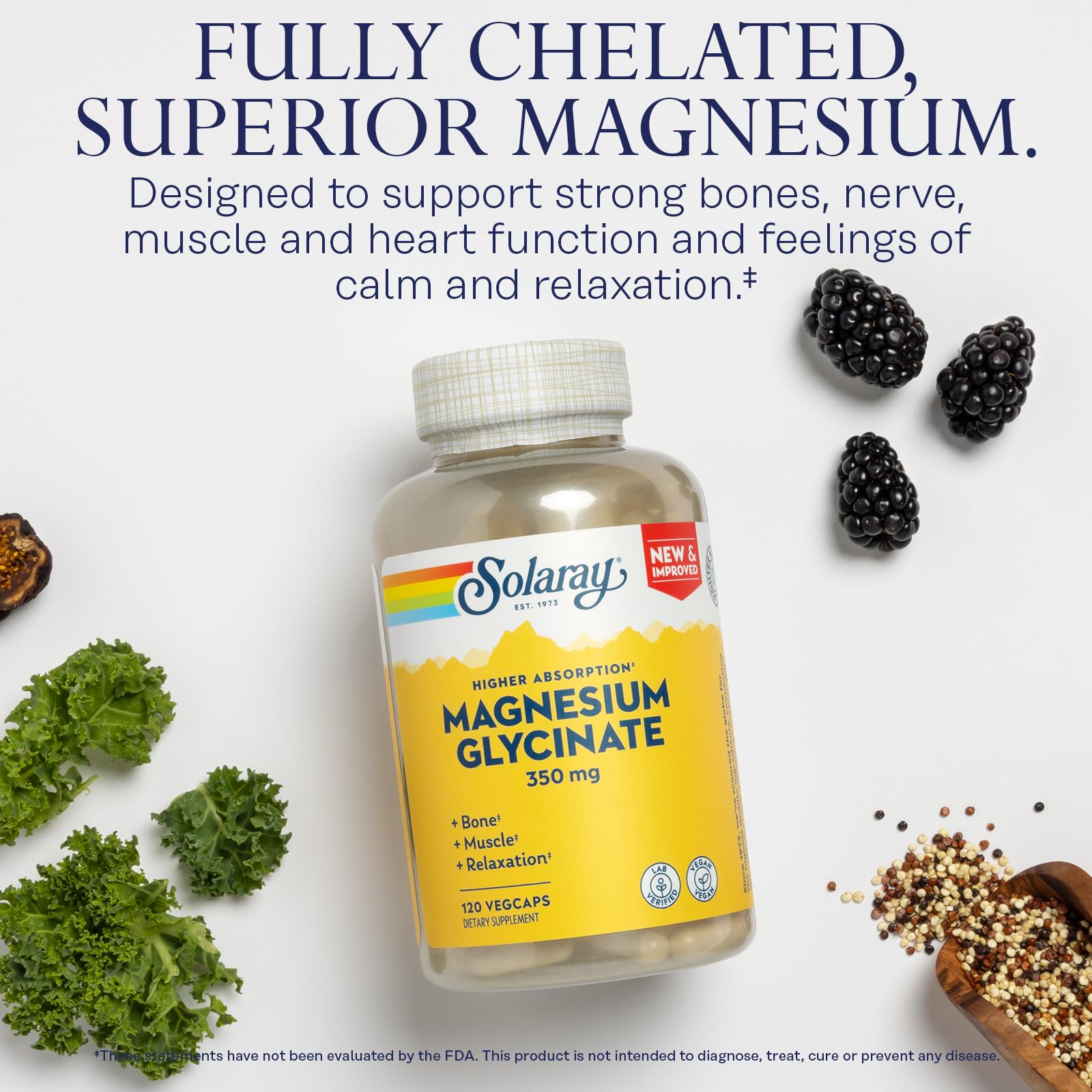 SOLARAY Magnésium Glycinate avec BioPerine favorisant l’absorption.