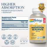 SOLARAY Magnésium Glycinate sur l'étiquette, indiquant BioPerine pour meilleure absorption.