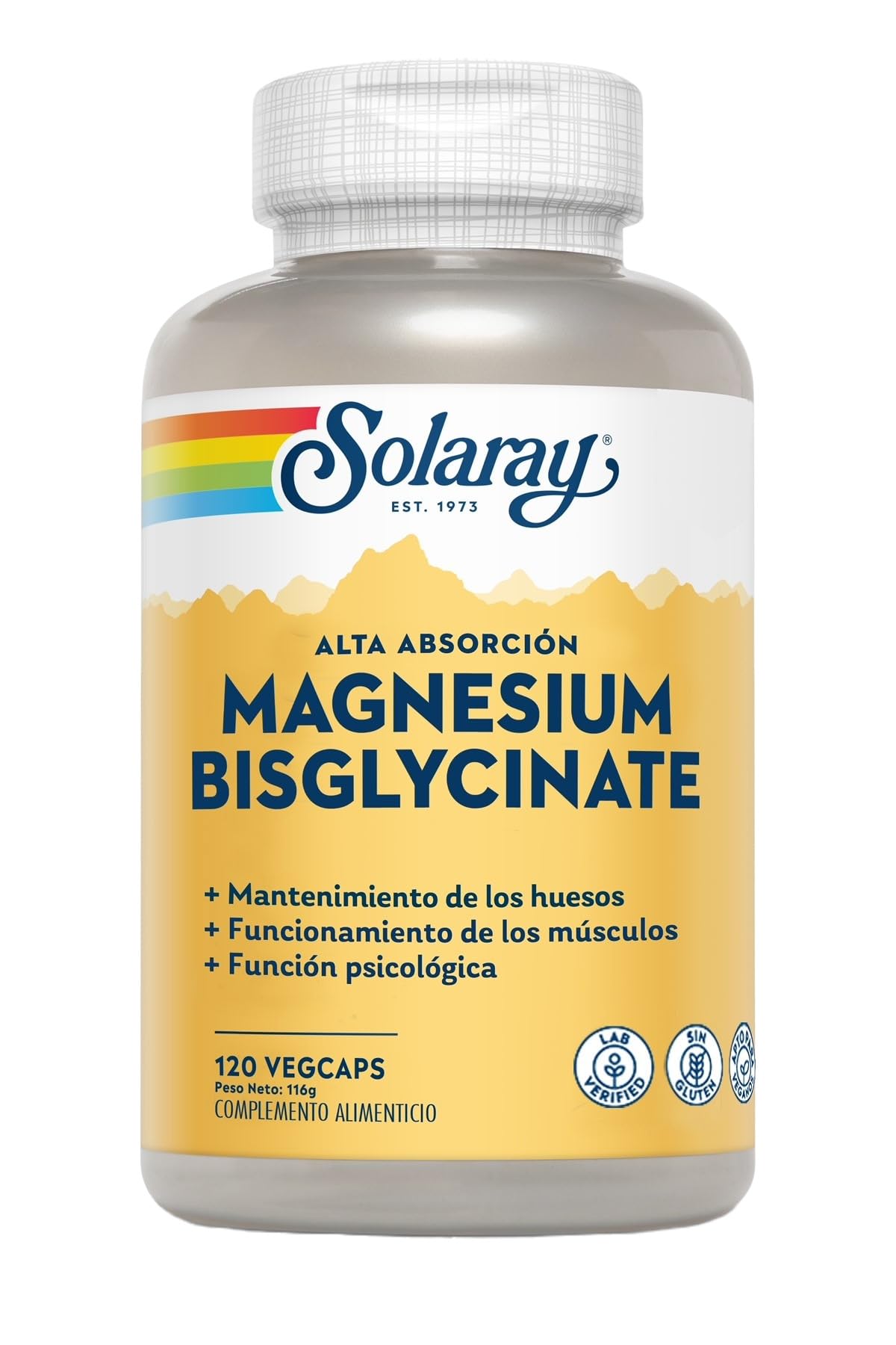 SOLARAY Magnésium Glycinate formule chélatée pour assimilation douce.