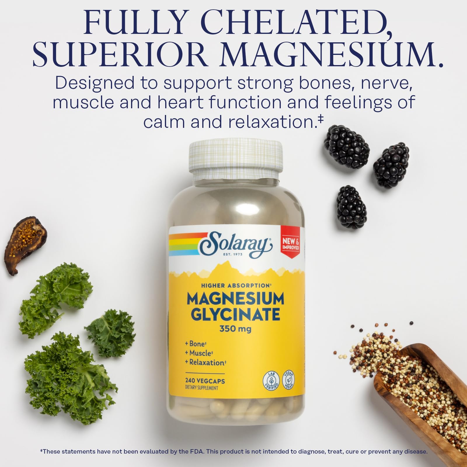 SOLARAY Magnésium Glycinate — capsules végétales et soutien des os et muscles après effort