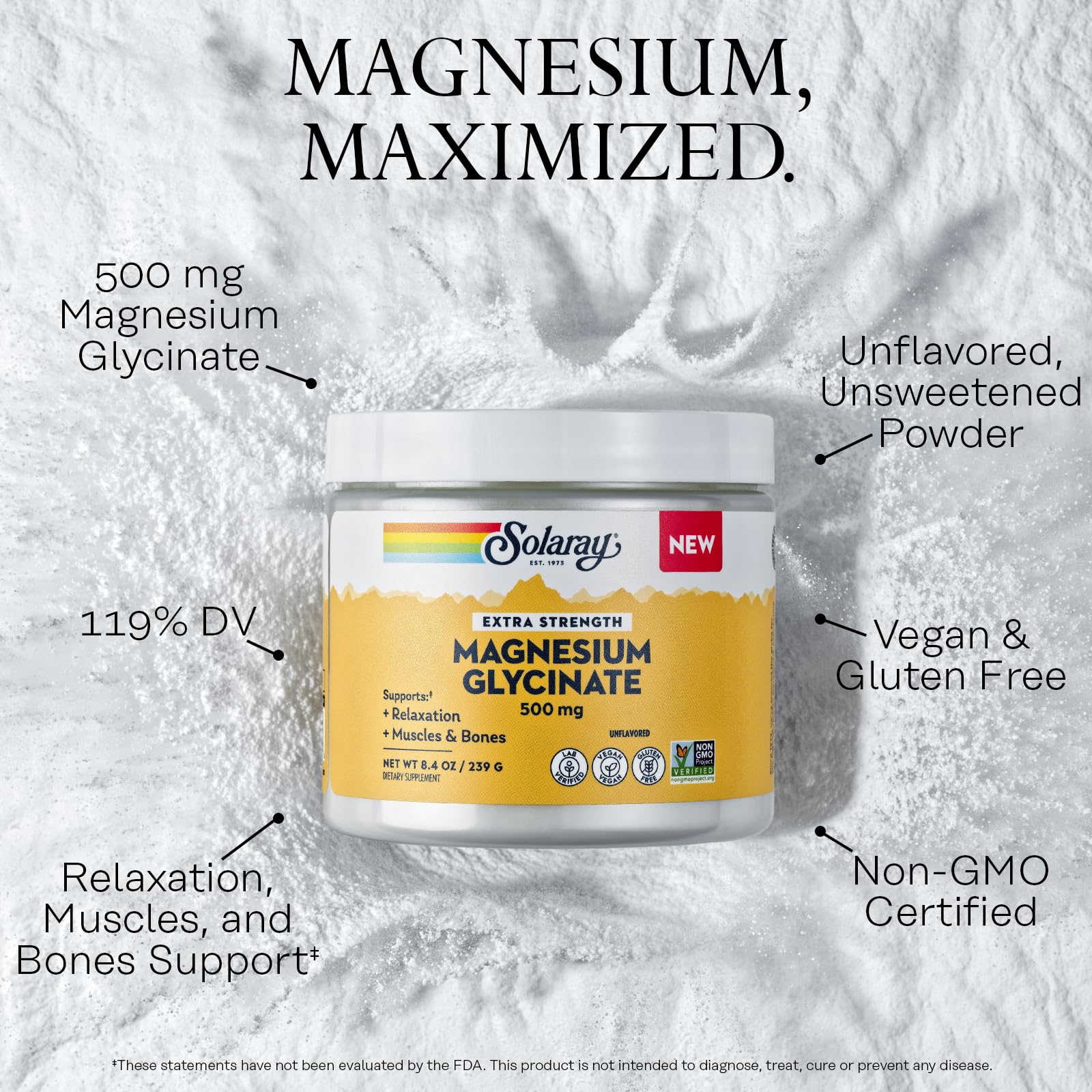 SOLARAY Magnésium Glycinate en poudre relaxation musculaire après effort
