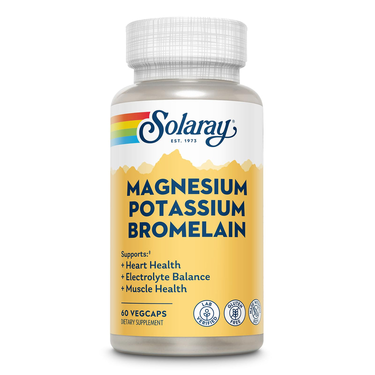 Solaray Magnesium Potassium Bromélaïne – bouteille pratique pour le quotidien et soutien potentiel.
