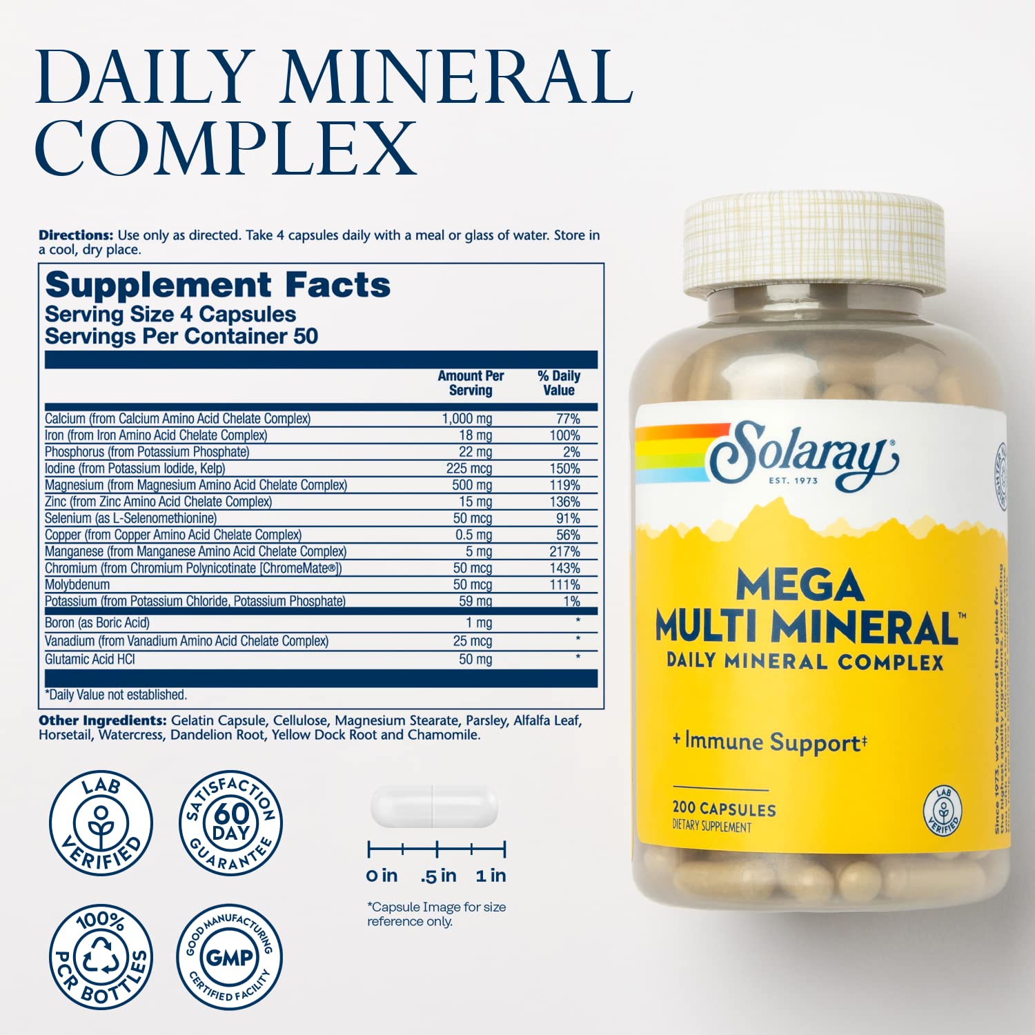 Capsules Solaray Mega Multi Minéral fermées, format pratique