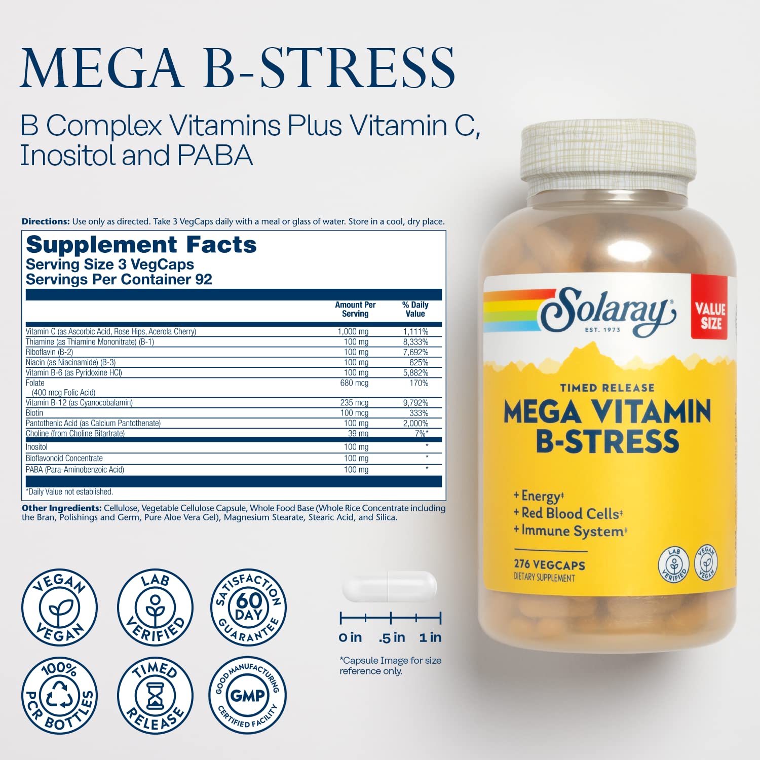 SOLARAY Mega Vitamin B-Stress, comprimés, énergie et immunité potentielles.