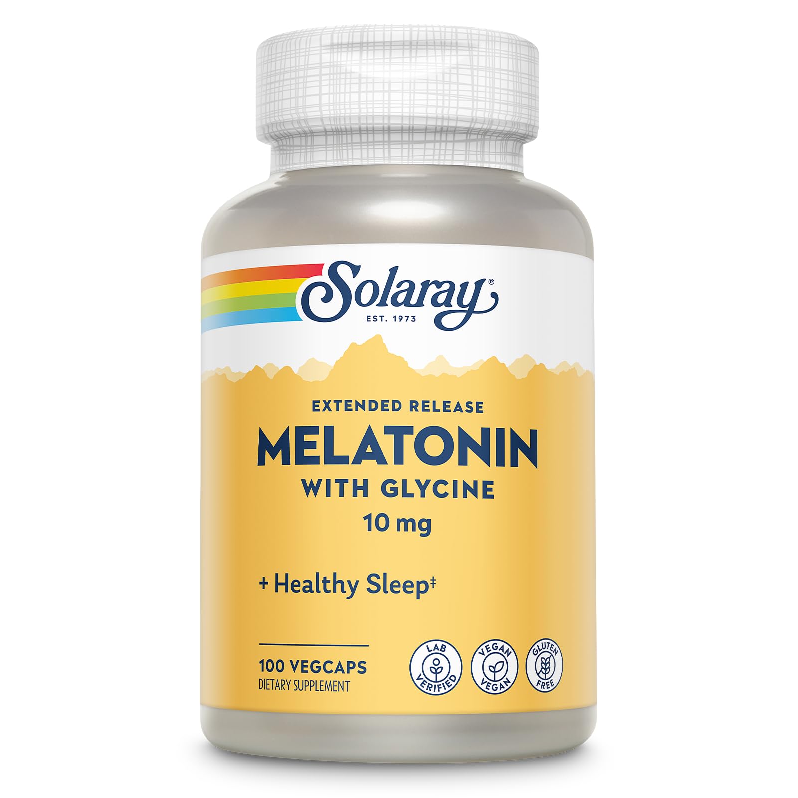 SOLARAY Mélatonine 10 mg avec glycine – flacon et capsules, soutien sommeil naturel