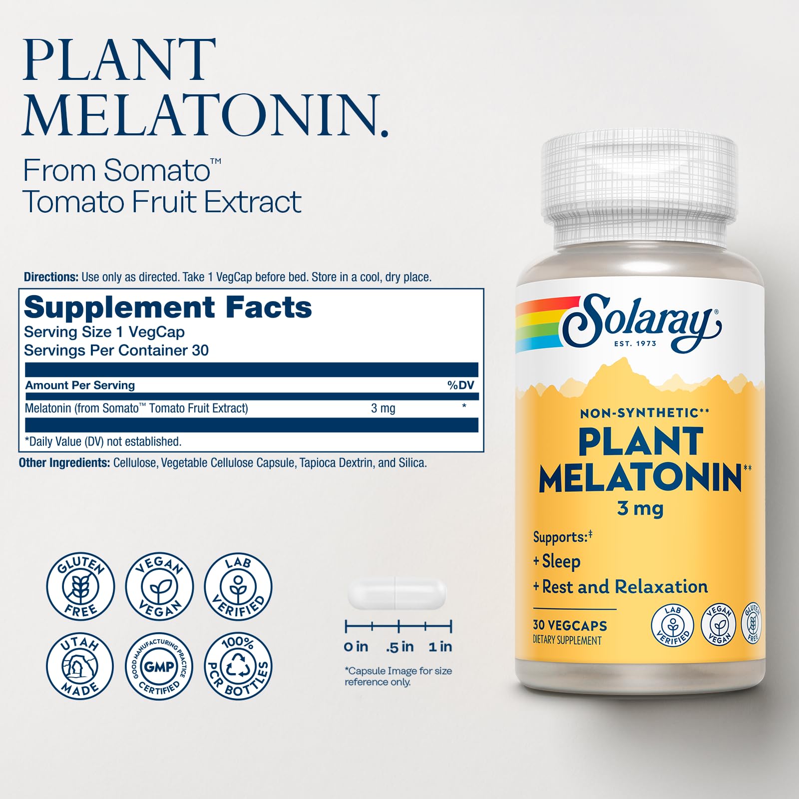SOLARAY Plant Melatonin – gélules végétales faciles à prendre le soir.