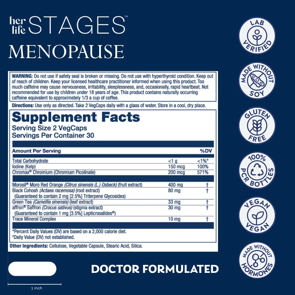 SOLARAY Ménopause Life Stages – capsules véganes sans gluten, intégration facile à la routine.
