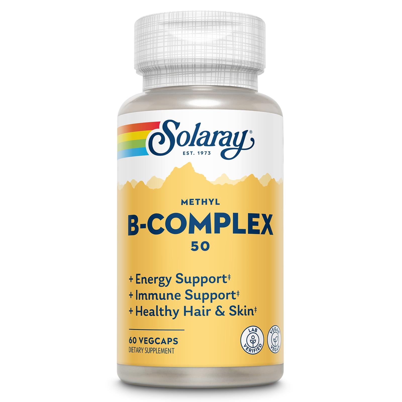 SOLARAY Methyl B Complex emballage des gélules visibles, énergie potentielle au quotidien