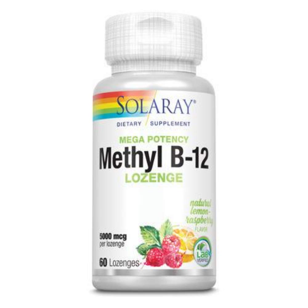 SOLARAY Methyl B12 pastille framboise-citron, format pratique et goût rafraîchissant.