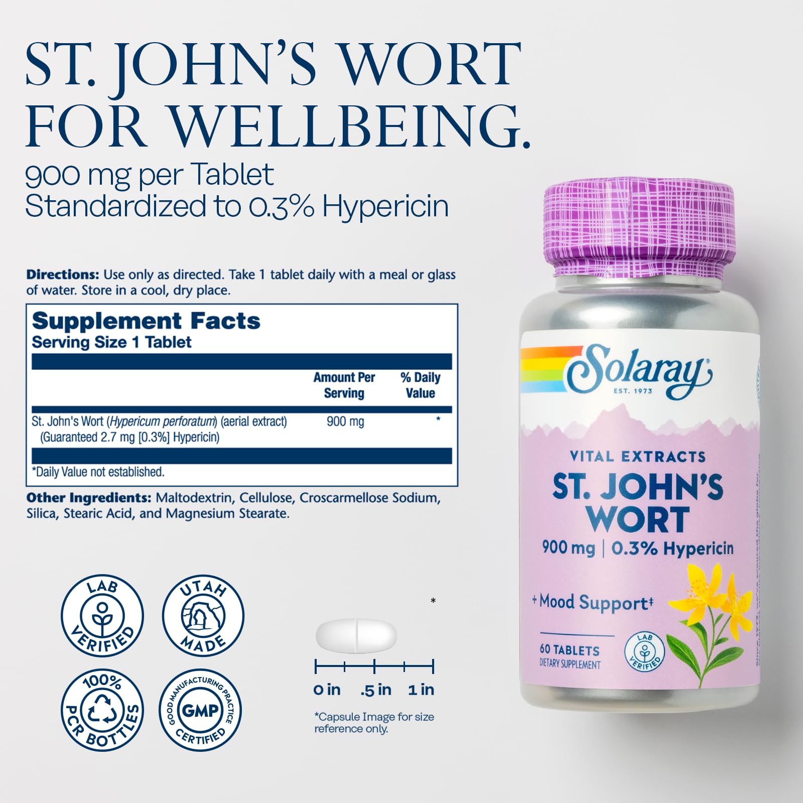 SOLARAY Millepertuis - Tablettes quotidiennes: dosage stable pour l'humeur.