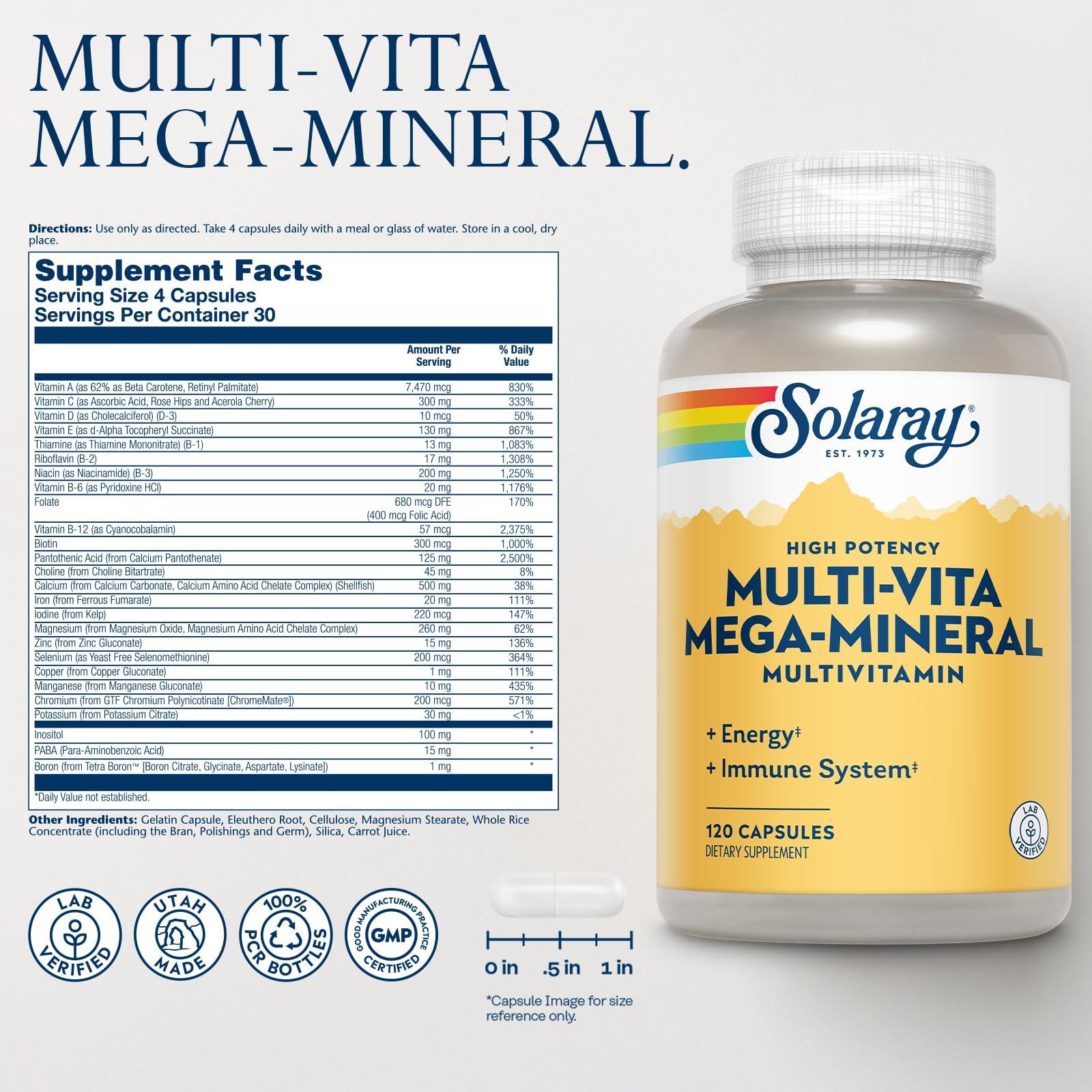 SOLARAY Multi-Vita Mega-Mineral – capsules prêtes à l emploi pour une prise pratique