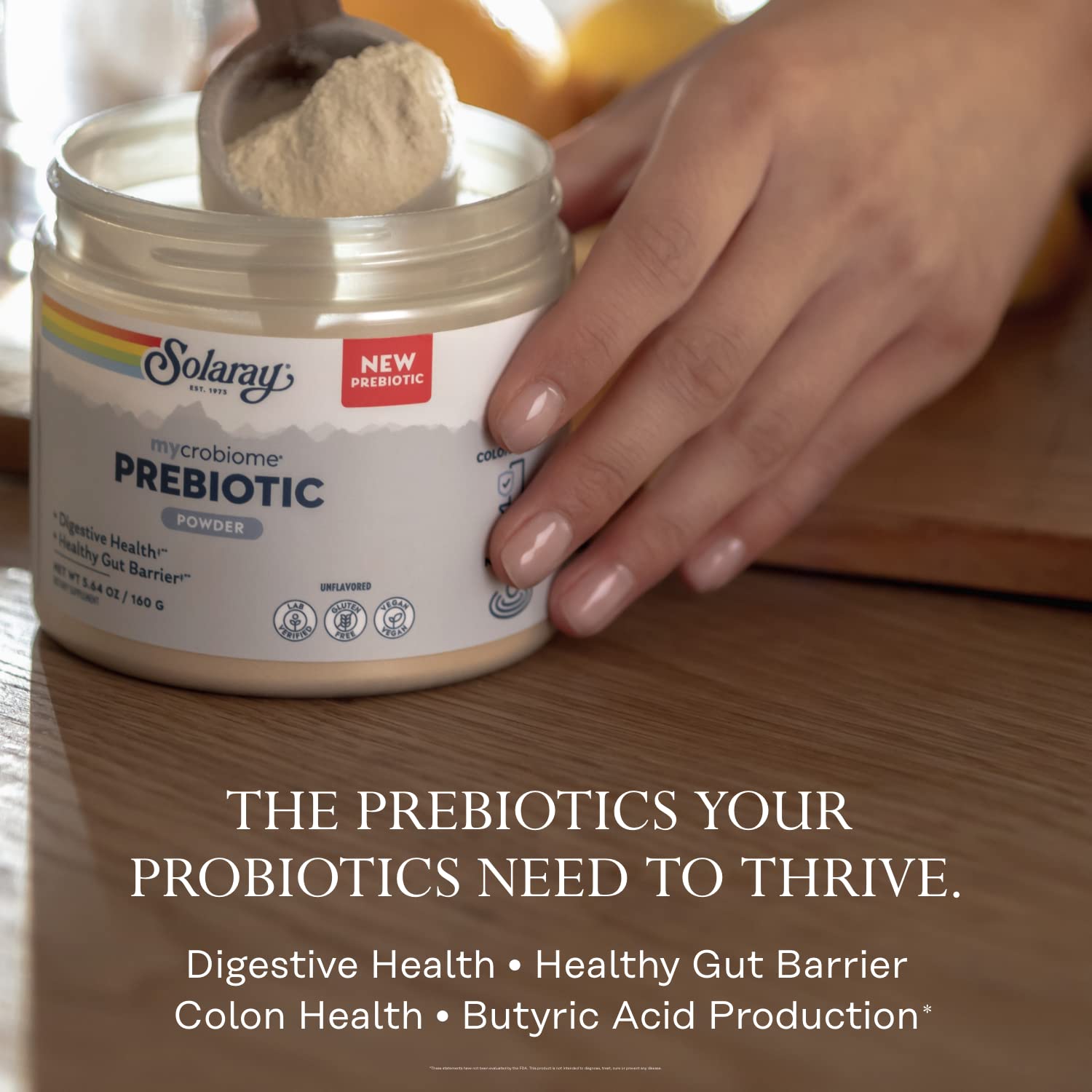 SOLARAY Mycrobiome Prebiotic texture non granuleuse, facile à mélanger